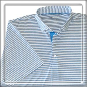 Johnnie-O Short Sleeve Striped Polo Performance Shirt Golf Blue Gray Size XL